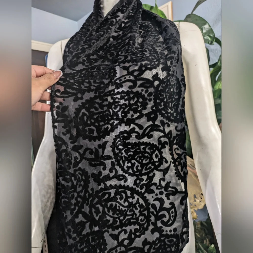 Vintage 30's Monogrammed Opera Scarf "S" /  Victorian Black lace Velvet Scarf - Picture 8 of 8